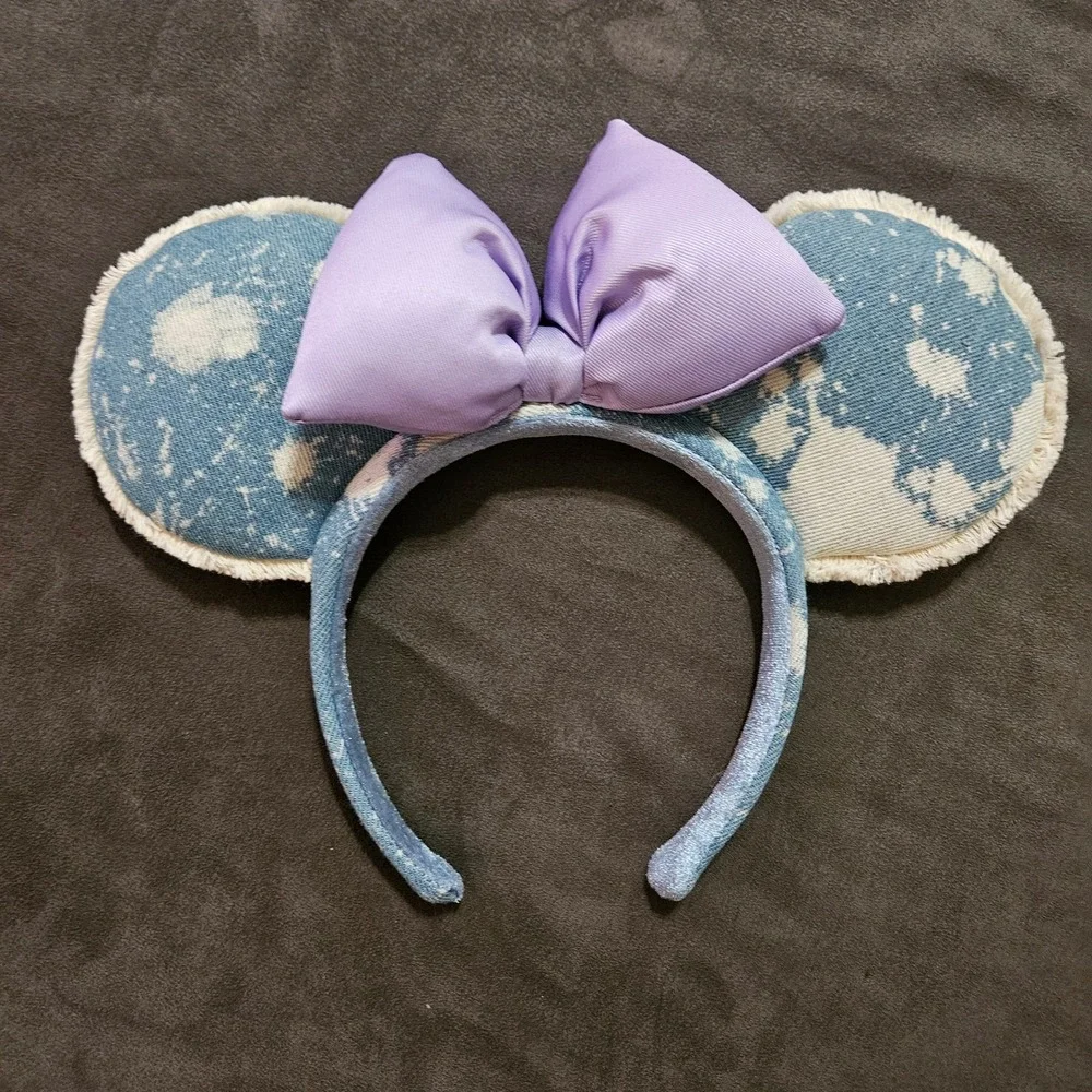 Disney Parks Minnie Mickey Mouse‎ Ears Headband Denim with Lavender Bow